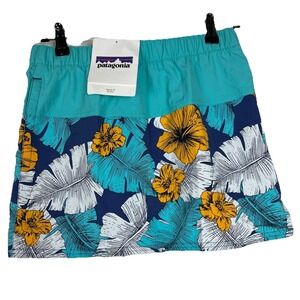 Patagonia NWT Baggies Skirt Women's XS Blue Yellow Tropical Floral Stretch Waist